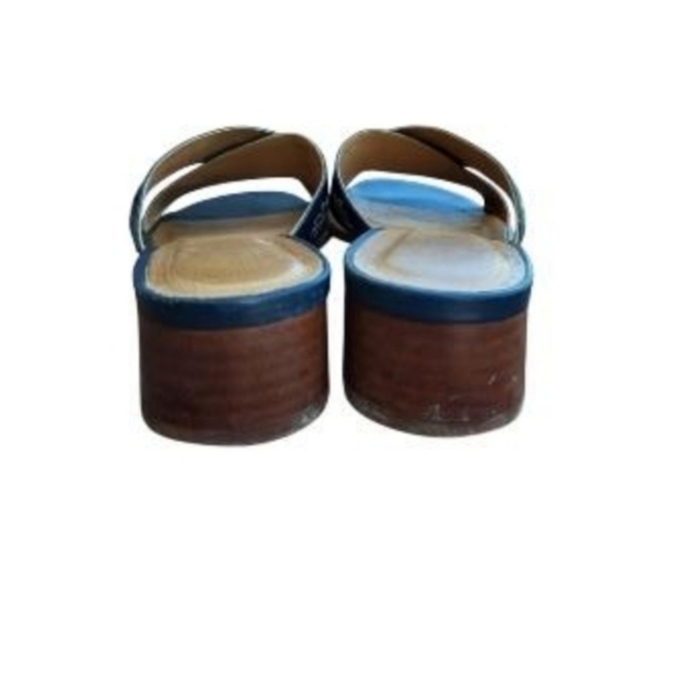 Jack Rogers Navy Blue Tan Leather Daisy Flower Slip On Slide Sandal Women Shoe 8 - Picture 5 of 10